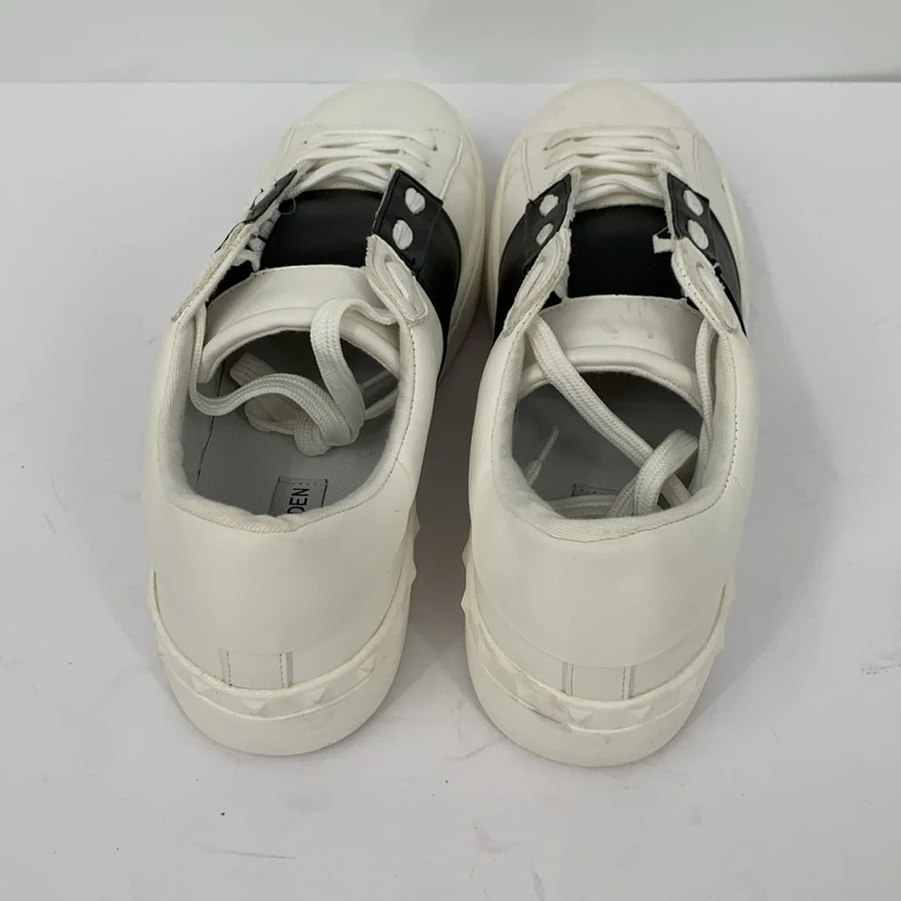 Steve Madden Keaton sneaker shoe white black preppy lace-up tie women 9.5